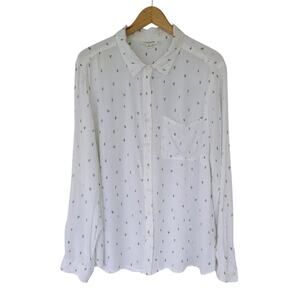 BeachLunchLounge Long Sleeve Cactus Print Button Down Shirt White Women Size 1X